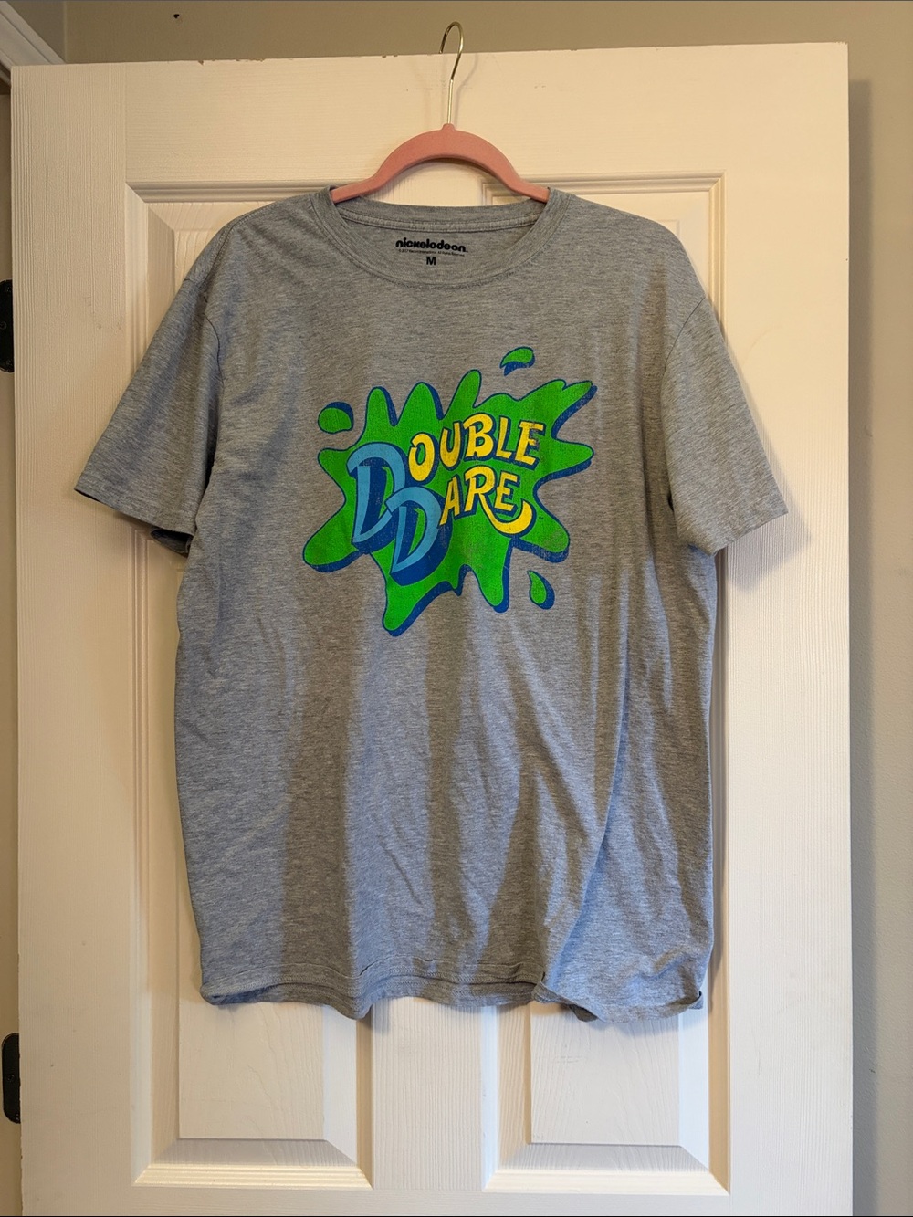 Nickelodeon Gray Short Sleeve Tee with Green and Blue Double Dare Logo